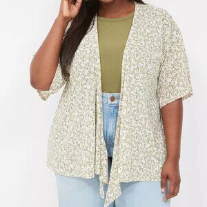 Lane Bryant Kimono-Sleeve Tie-Front Overpiece - Cream & Sage Green - 14/16